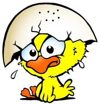Hand-drawn vector illustration of an cute unhappy baby chicken Stock Illustration