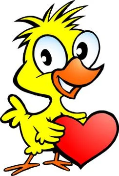 Hand-drawn vector illustration of an cute chicken holding a heart Stock Illustration