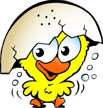 Hand-drawn vector illustration of an cute excited baby chicken Stock Illustration