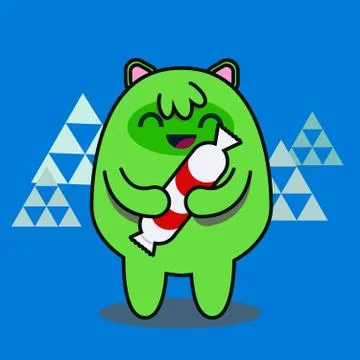 Hand drawn vector illustration of a cute funny cartoon yeti monster, holding a Stock Illustration