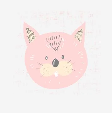 Hand drawn vector illustration of a cute funny cat face, with lettering quote Illustrazione stock