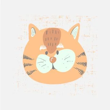 Hand drawn vector illustration of a cute funny tiger face. Scandinavian style イラスト素材