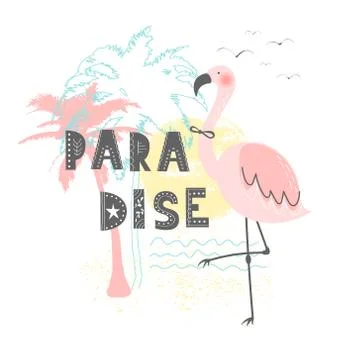 Hand drawn vector illustration of a cute funny pink flamingo with lettering q Stock-Illustration