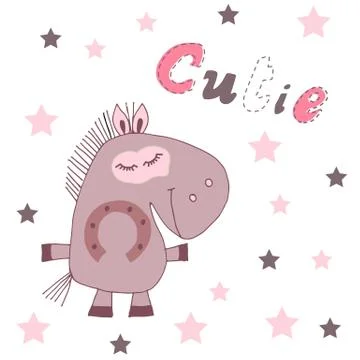 Hand drawn vector illustration of a cute cartoon horse. Stock-Illustration