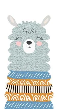 Hand drawn vector illustration of a cute funny llama. Isolated objects on whi Stock Illustration