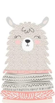 Hand drawn vector illustration of a cute funny llama. Isolated objects. Scand Stock Illustration