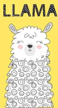 Hand drawn vector illustration of a cute funny llama. Isolated objects on whi Stock Illustration