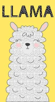 Hand drawn vector illustration of a cute funny llama. Isolated objects on whi Stock Illustration
