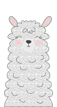 Hand drawn vector illustration of a cute funny llama. Isolated objects. Scand Stock Illustration