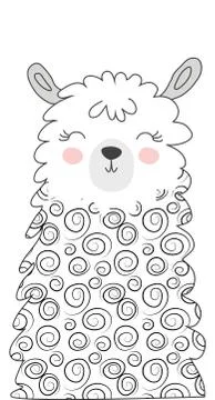 Hand drawn vector illustration of a cute funny llama. Isolated objects. Scand 스톡 일러스트