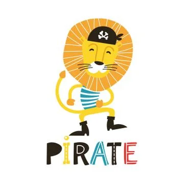 Hand drawn vector illustration of a cute funny lion pirate in a tricorn hat Stock-Illustration