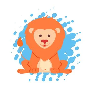 Hand drawn vector illustration of a cute funny lion sitting. Isolated objects Stock Illustration