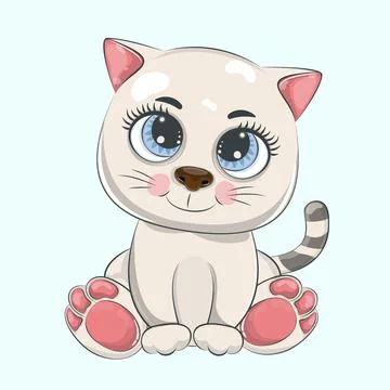Hand drawn vector illustration of a cute funny baby cat. Stock Illustration
