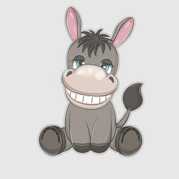Hand drawn vector illustration of a cute funny baby donkey. Stock Illustration