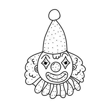 Hand drawn vector illustration of a cute circus clown icon in doodle style. C Illustrazione stock