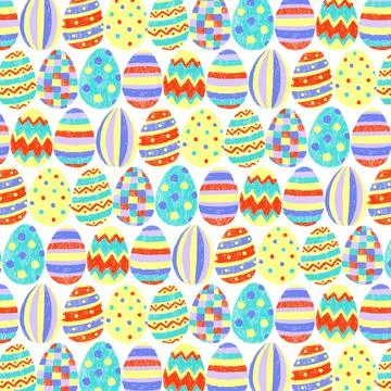 Hand drawn vector illustration of cute colorful easter eggs pattern. 스톡 일러스트
