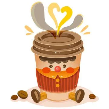 Hand-drawn vector illustration of Cute coffee character Stock Illustration