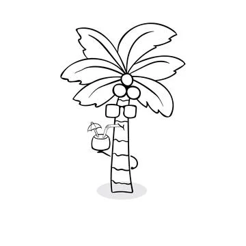 Hand drawn vector illustration cute coconut tree Cartoon Mascot Character V.. Stock Illustration