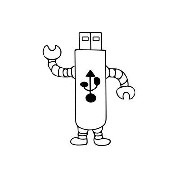 Hand drawn vector illustration cute usb robot terminator Stock Illustration