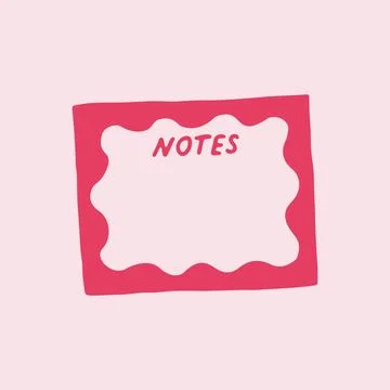 Hand drawn vector illustration of a cute pink notes sticker with wavy frame Stock Illustration