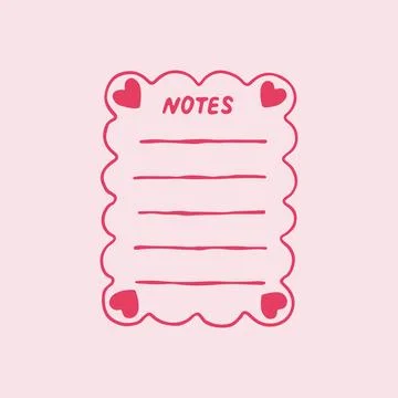 Hand drawn vector illustration of a cute notes template with hearts and wavy Stock Illustration