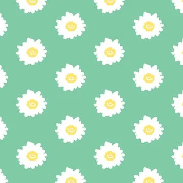 Hand drawn vector illustration of daisy flower with smiley face pattern Illustrazione stock