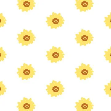 Hand drawn vector illustration of daisy flower with smiley face pattern Illustrazione stock