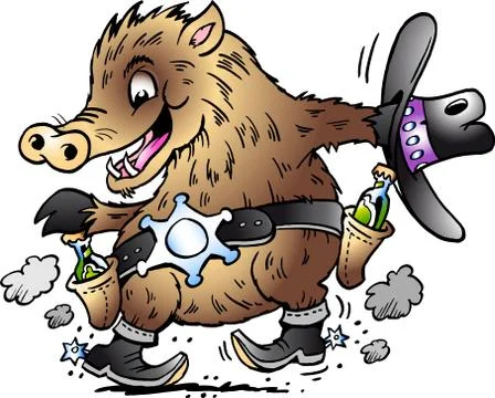 Hand-drawn vector illustration of an dancing javelina boar Stock Illustration