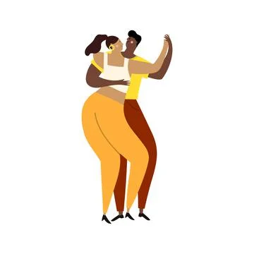 Hand drawn vector illustration of a dark skin couple dancing sexy fun bachata Stock Illustration