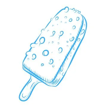 Hand drawn vector illustration of delicious summer ice cream, blue line art Stock Illustration