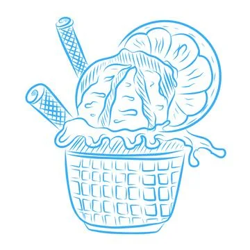 Hand drawn vector illustration of delicious summer ice cream, blue line art Illustration