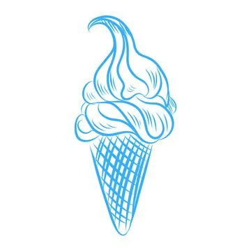Hand drawn vector illustration of delicious summer ice cream, blue line art 스톡 일러스트