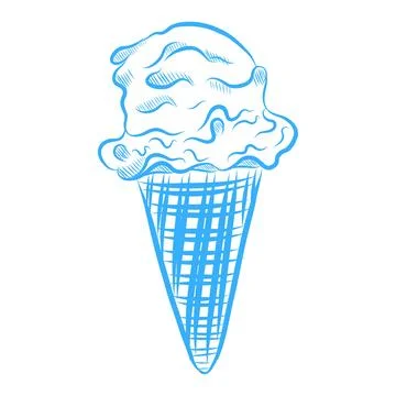 Hand drawn vector illustration of delicious summer ice cream, blue line art Illustrazione stock