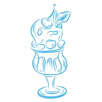 Hand drawn vector illustration of delicious summer ice cream, blue line art Illustration