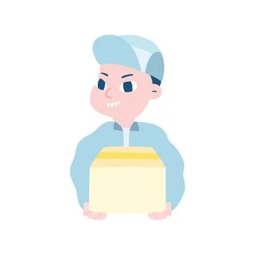 Hand drawn vector illustration of delivery man portrait hold box. Illustrazione stock