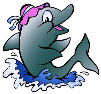 Hand-drawn vector illustration of an dolphin playing in the blue water Stock Illustration