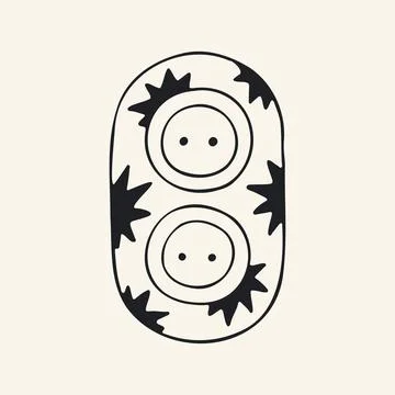Hand drawn vector illustration of a double electrical socket. Decorative wall Stock Illustration