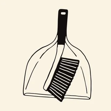 Hand drawn vector illustration of a dustpan and brush set for sweeping Stock Illustration