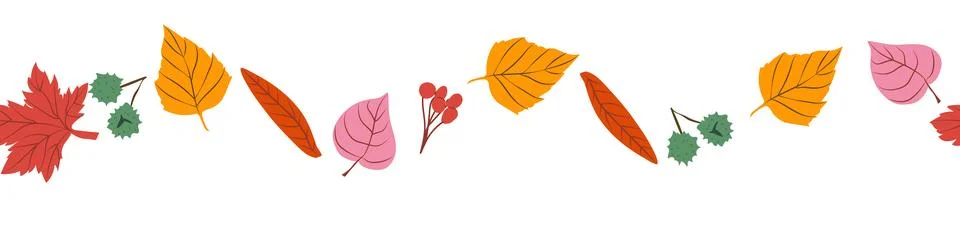 Hand drawn vector illustration of an elegant autumn leaf border in emerald green Stock Illustration