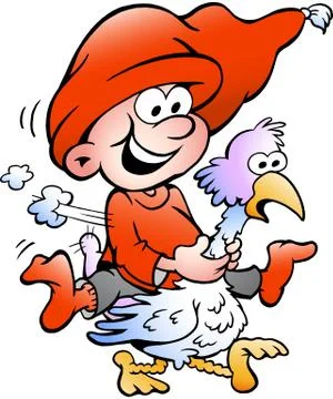 Hand-drawn vector illustration of elf riding on a goose Stock Illustration