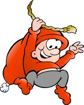 Hand-drawn vector illustration of elf swinging on a rope Stock Illustration