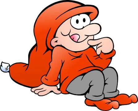 Hand-drawn vector illustration of elf thinking at christmas Stock Illustration