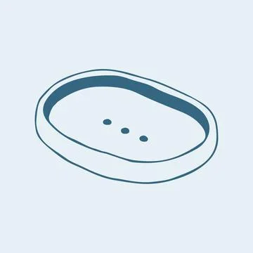 Hand drawn vector illustration of an empty ceramic soap dish. Blue line art Stock Illustration