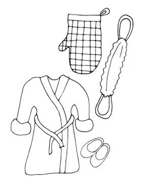 Hand drawn vector illustration in eps 10 bathrobe, washcloth and slippers. Stock Illustration