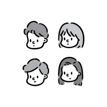 Hand drawn vector illustration of face girl and boy set. 스톡 일러스트