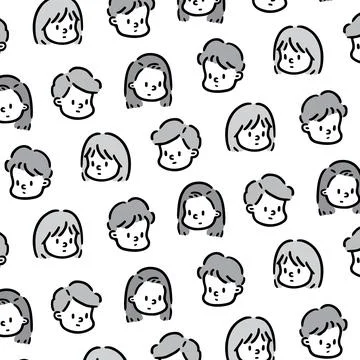 Hand drawn vector illustration of face girl and boy pattern. Stock Illustration