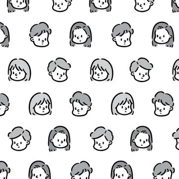 Hand drawn vector illustration of face girl and boy pattern 스톡 일러스트