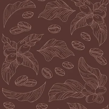 Hand drawn vector illustration featuring coffee fruits on a branch with leaves Stock Illustration