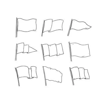 Hand drawn vector illustration of flag on white background. Blank white flag 스톡 일러스트