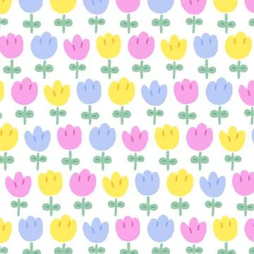 Hand drawn vector illustration of flower pattern in cartoon style. Stock Illustration